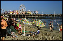 Beach and pier. Santa Monica, Los Angeles, California, USA (color)