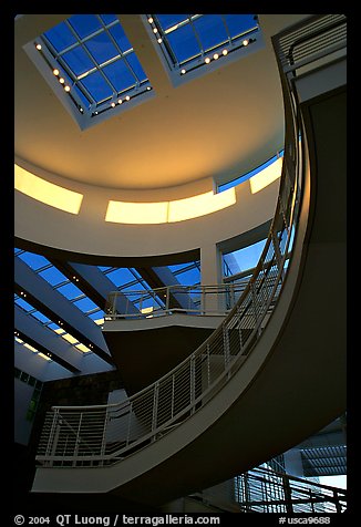 Interior of Entrance Hall, sunset, Getty Museum, Brentwood. Los Angeles, California, USA (color)