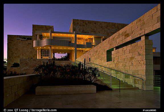 Getty Museum at dusk, Brentwood. Los Angeles, California, USA (color)