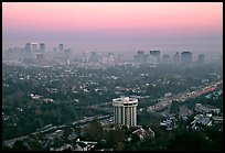 Los Angeles skyline seen from Brentwood at dusk. Los Angeles, California, USA ( color)