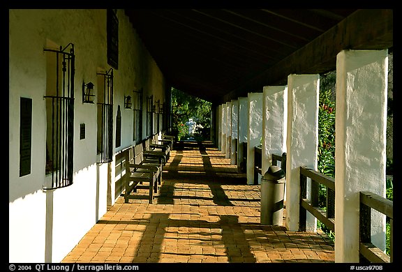 Arcades, Mission San Diego de Alcala. San Diego, California, USA (color)