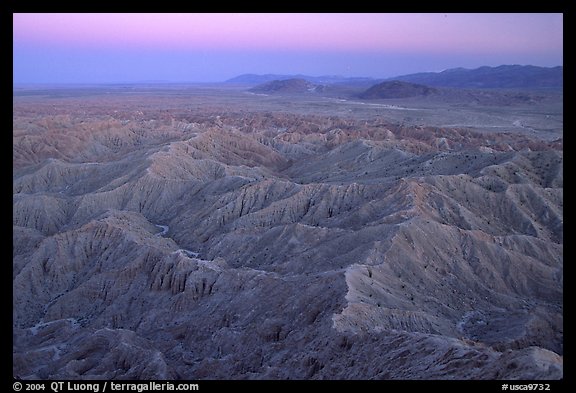 Badlands at dusk, Font Point. Anza Borrego Desert State Park, California, USA