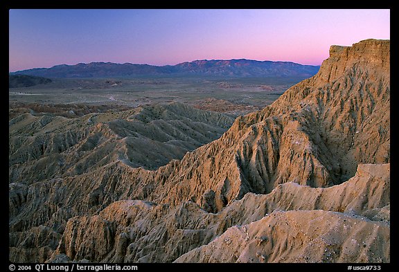 Eroded badlands at sunrise, Font Point. Anza Borrego Desert State Park, California, USA (color)