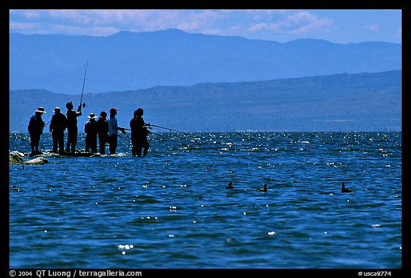 Fishermen on the shore of Salton Sea. California, USA (color)