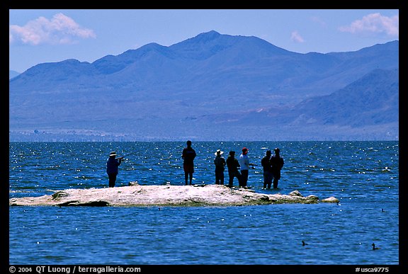 Fishermen on the shore of Salton Sea. California, USA (color)