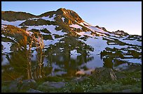 Round Top Peak and Winnemucca Lake, sunset. Mokelumne Wilderness, Eldorado National Forest, California, USA (color)