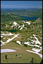 Hikers go down Round Top Mountain. Mokelumne Wilderness, Eldorado National Forest, California, USA