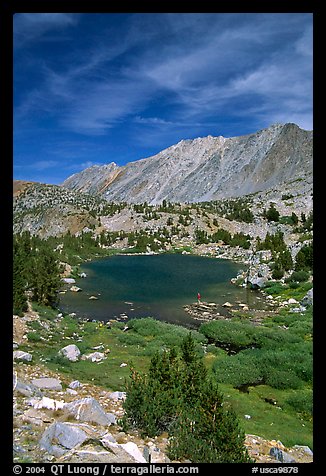 Fishing in small mountain lake, Inyo National Forest. California, USA