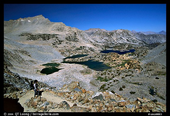 Backpacker on Bishop Pass trail, Inyo National Forest. California, USA