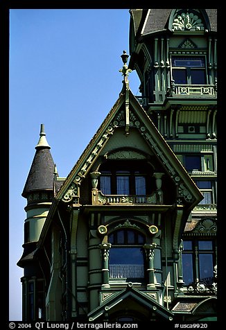 Detail of Victorian architecture of Carson Mansion, Eureka. California, USA (color)