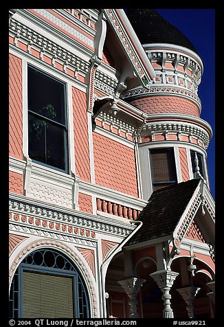 Victorian facade detail of the Pink Lady,  Eureka. California, USA (color)