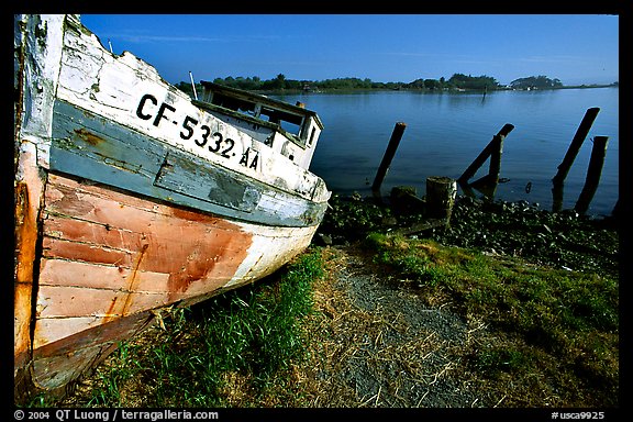 Boat and Bay near Eureka. California, USA (color)