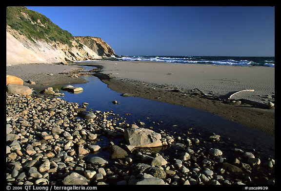 Pebbles, pool, and beach near Fort Bragg. Fort Bragg, California, USA (color)
