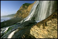 Alamere Falls flowing onto the beach. Point Reyes National Seashore, California, USA (color)