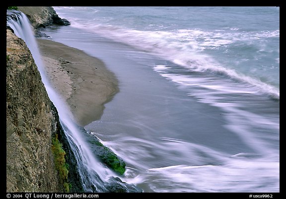 Alamere Falls, beach, and surf. Point Reyes National Seashore, California, USA