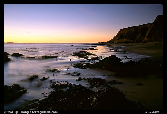 Rocks and surf, Sculptured Beach, sunset. Point Reyes National Seashore, California, USA