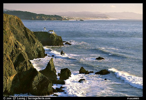 Cliffs and Point Bonita Lighthouse, late afternoon. California, USA (color)