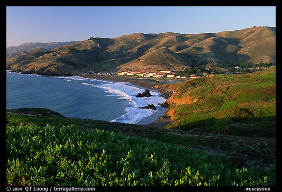 Fort Cronkhite and Rodeo Beach and hills, late afternoon. SF Bay area, California, USA