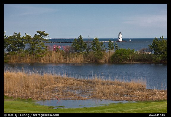 Pond and lighthouse, Old Saybrook. Connecticut, USA (color)