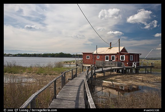 Deck and old stilt house, South Cove, Old Saybrook. Connecticut, USA