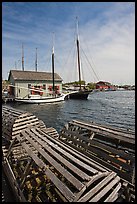 Wooden crab traps and historic ships. Mystic, Connecticut, USA (color)