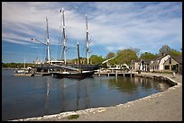 Historic harbor and tall ship. Mystic, Connecticut, USA (color)