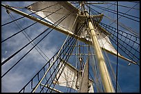 Sails and masts of Charles W Morgan whaleship. Mystic, Connecticut, USA