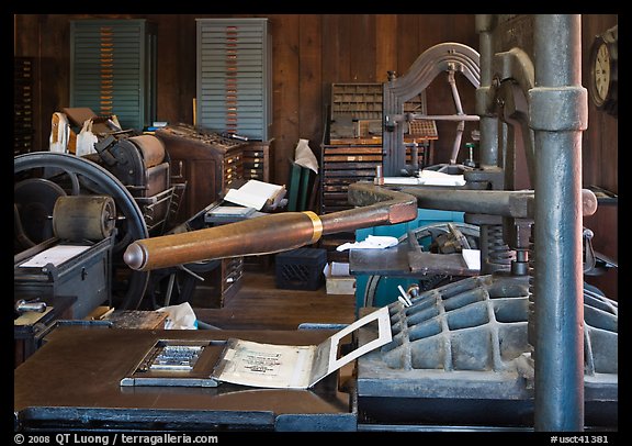 Press in print shop. Mystic, Connecticut, USA (color)