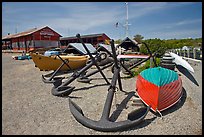 Anchors and small boats. Mystic, Connecticut, USA ( color)