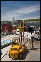 Boat being built at shiplift. Mystic, Connecticut, USA ( color)