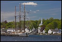 Mystic River, tall ship and village. Mystic, Connecticut, USA (color)