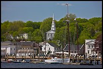 Pier, village and church. Mystic, Connecticut, USA (color)