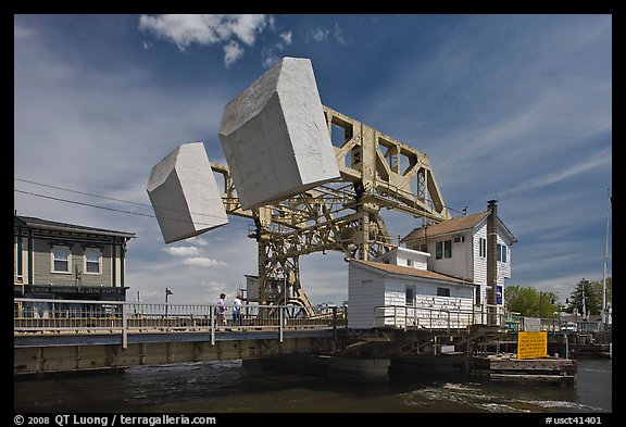 Counterweights of the Mystic River drawbridge. Mystic, Connecticut, USA (color)