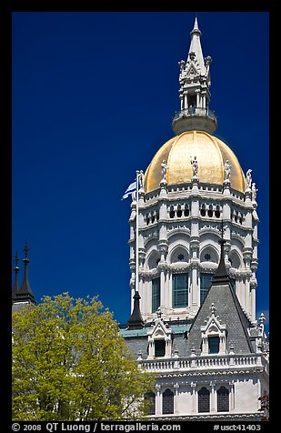 Gold-leafed dome of Connecticut State Capitol. Hartford, Connecticut, USA