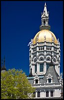 Gold-leafed dome of Connecticut State Capitol. Hartford, Connecticut, USA