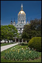 Gardens and Connecticut Capitol. Hartford, Connecticut, USA