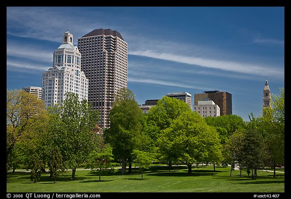 Hartford skyline and Bushnell Park. Hartford, Connecticut, USA