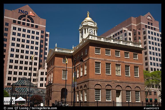 Old State House and downtown high-rise buildings. Hartford, Connecticut, USA (color)