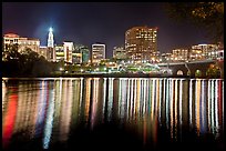 Skyline of Hartford reflected in Connecticut River at night. Hartford, Connecticut, USA (color)