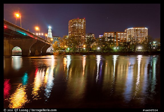 Picture/Photo: Night skyline and bridge over Connecticut River ...