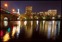 Night skyline and bridge over Connecticut River. Hartford, Connecticut, USA (color)