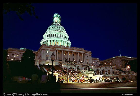Live concert on the steps of the Capitol at night. Washington DC, USA (color)