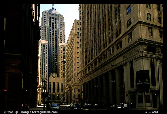 Chicago board of exchange amongst high rises buildings. Chicago, Illinois, USA (color)