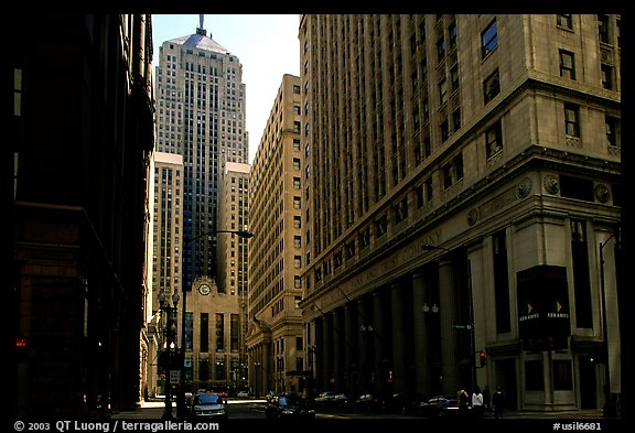 Chicago board of exchange amongst high rises buildings. Chicago, Illinois, USA