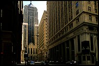 Chicago board of exchange amongst high rises buildings. Chicago, Illinois, USA