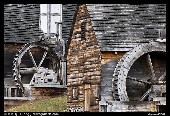 Waterwheels on mill and forge, Saugus Iron Works National Historic Site. Massachussets, USA (color)