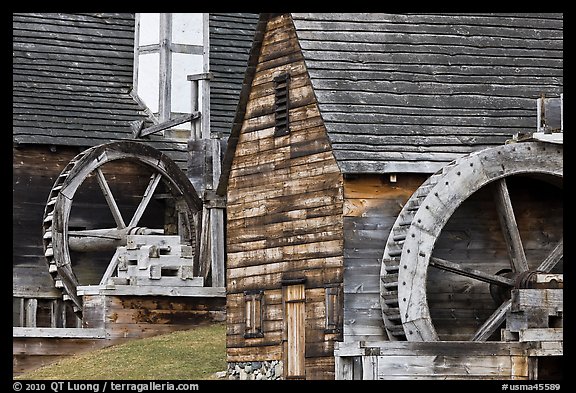 Waterwheels on mill and forge, Saugus Iron Works National Historic Site. Massachussets, USA