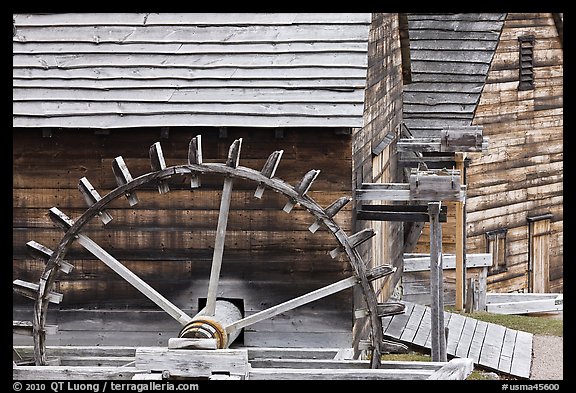Undershot wheel on side of forge, Saugus Iron Works National Historic Site. Massachussets, USA (color)