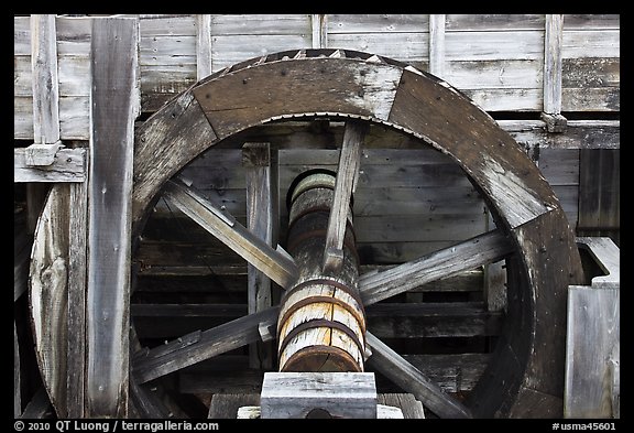 Close up of high breastshot wheel, Saugus Iron Works National Historic Site. Massachussets, USA (color)