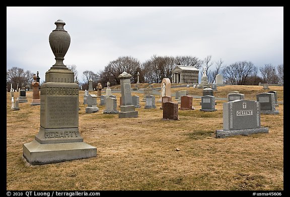 Tombstones in open cemetery space. Salem, Massachussets, USA (color)